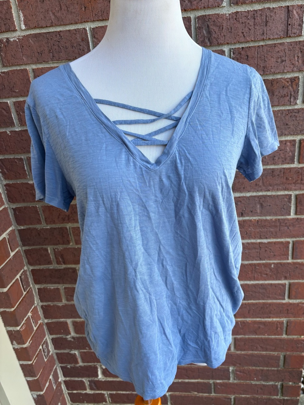 Michael Stars Light Blue Crisscross V-Neck Short Sleeve Tee